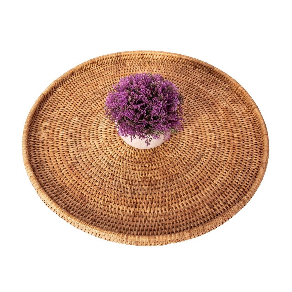 Artifacts Trading Co. Handwoven Burmese Rattan Round Flat Tray 16"‎ Honey Brown